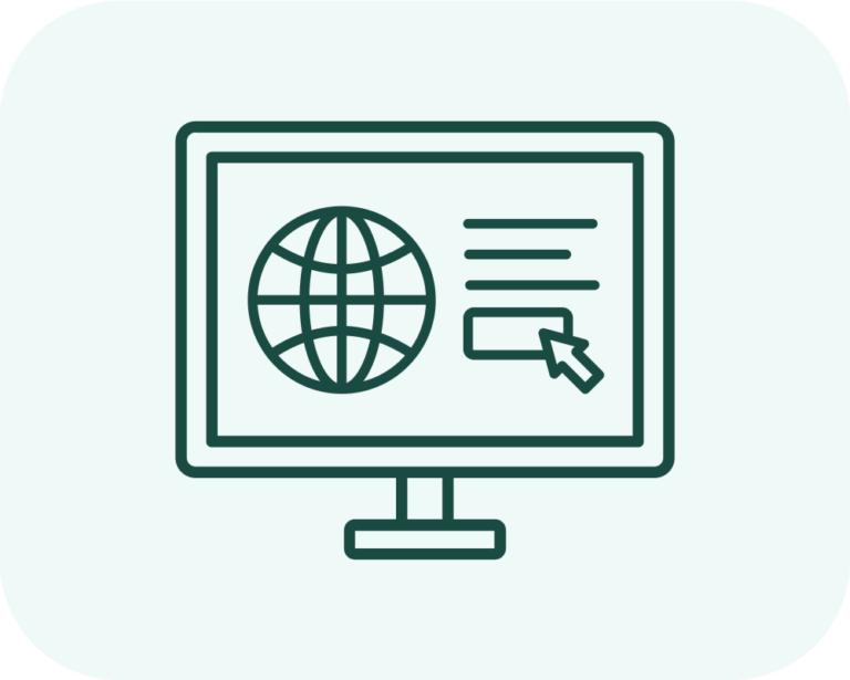 Ícono de pantalla con mapa global representando la segmentación geográfica