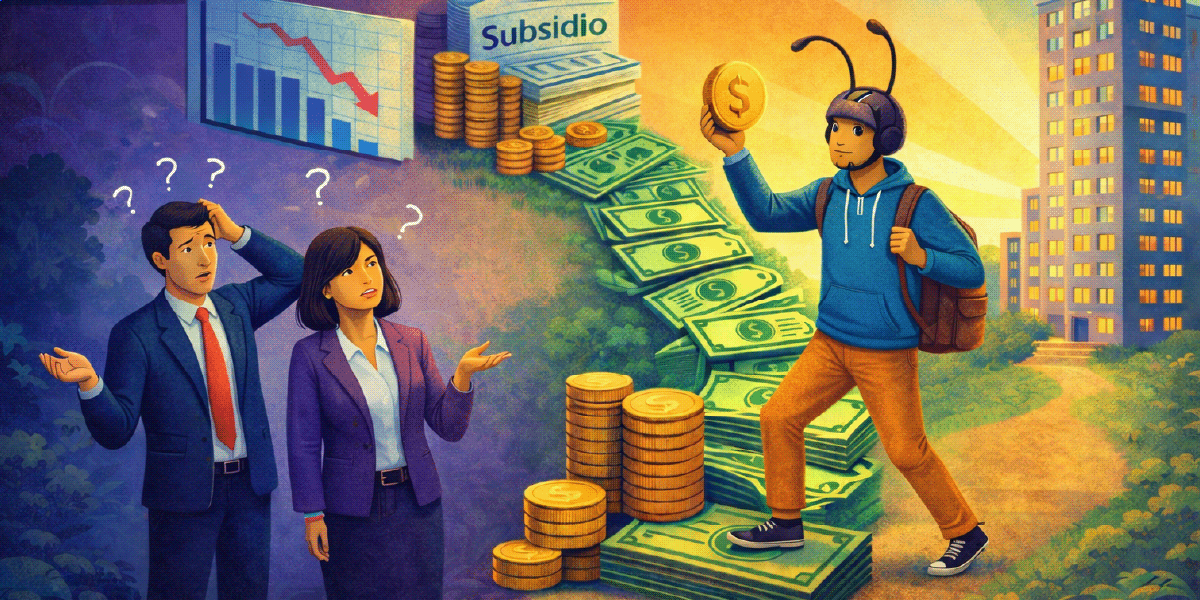 Ilustración sobre subsidio al dividendo para inversionista hormiga, con baja de tasas y oportunidad de inversión inmobiliaria.