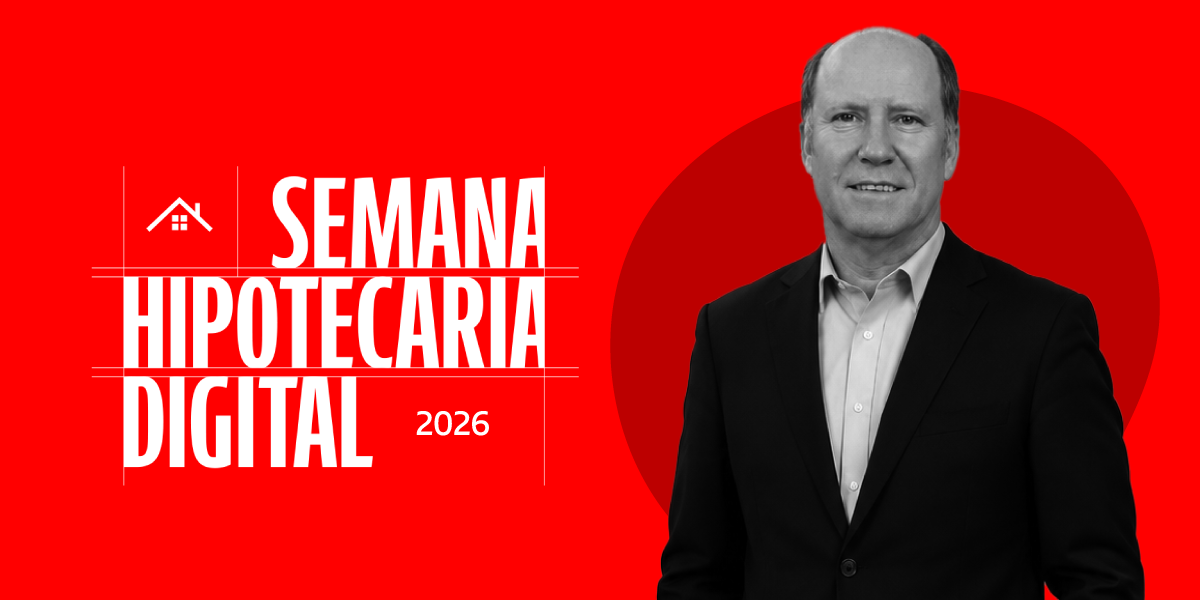 Banner rojo de la Semana Hipotecaria Digital 2026 de Santander, con la fotografía de un ejecutivo y el logo del evento en color blanco.